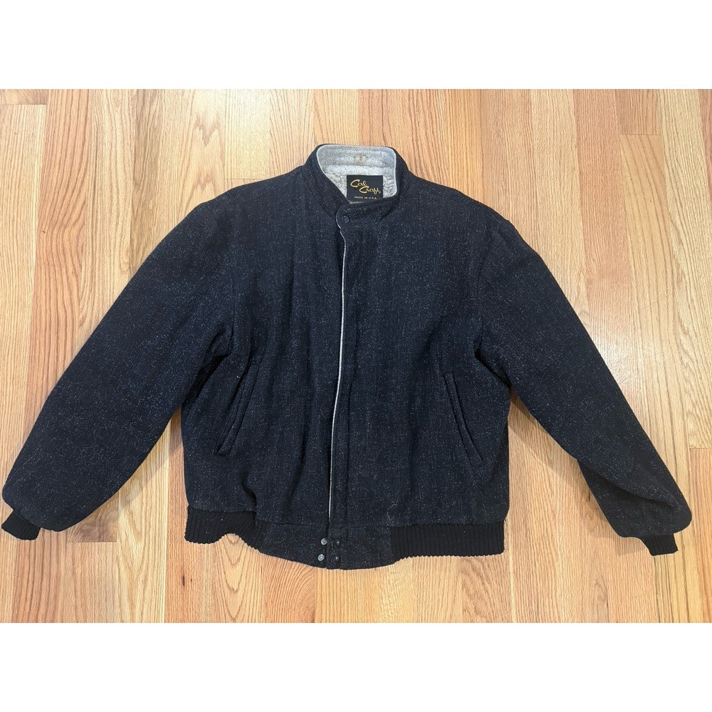Vintage Cal Craft Wool Bomber Jacket Sherpa Lined Coat Mens XL Black YKK 60-70s